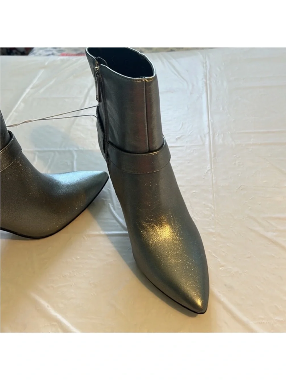 Jessica Simpson 5.5 Booties Darnina Vegan leather Silver Ankle Stiletto Boot